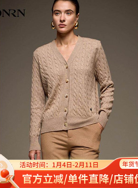 HONRN/红人立体绞花山羊绒羊毛衣针织衫开衫上衣女春秋HI55OM672