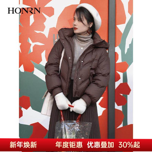 冬季 连帽鸭绒羽绒服外套女款 HJ59YR250 红人宽松轻薄短款 HONRN
