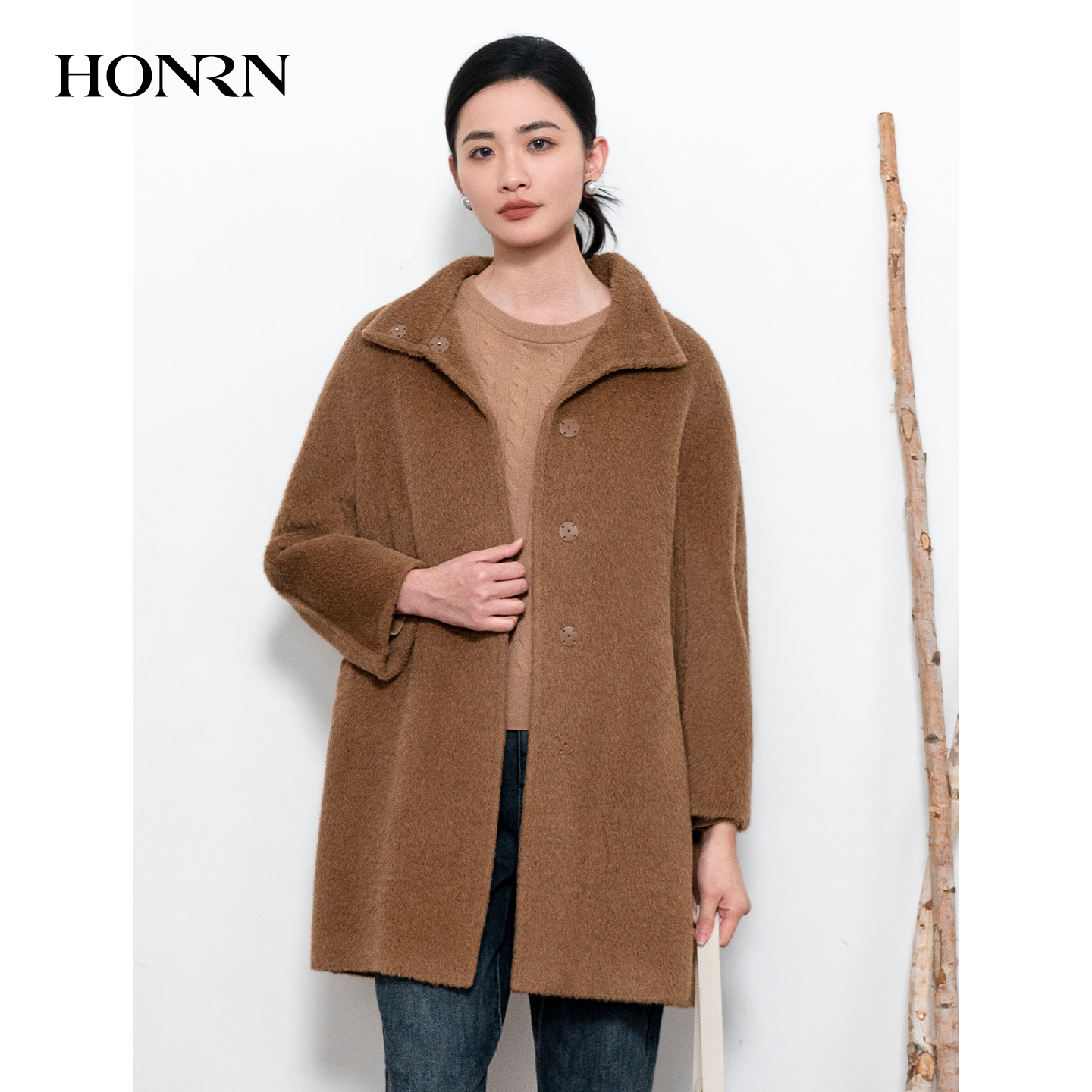 HONRN/红人羊驼毛羊毛呢大衣外套