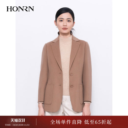 HONRN/红人西装领羊毛呢大衣外套