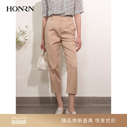 HONRN/红人棉质九分直筒休闲裤