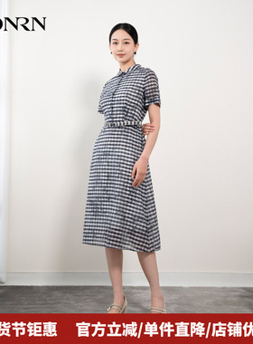 HONRN/红人小众设计感桑蚕丝棉质收腰显瘦a字连衣裙女夏HH22OL648
