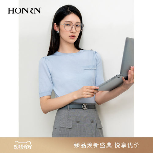 HONRN/红人短袖羊毛针织衫上衣