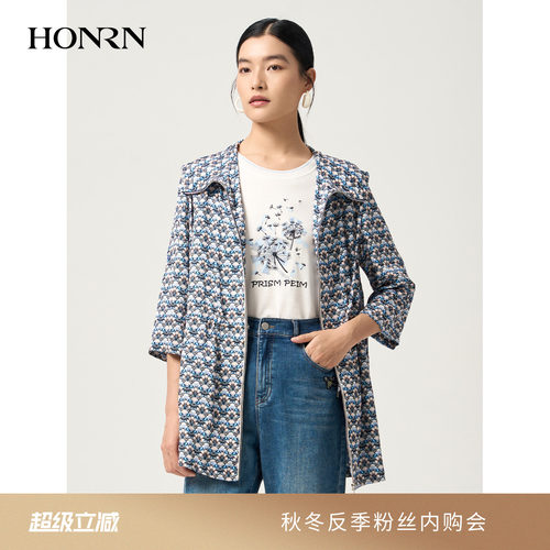 红人碎花连帽收腰七分袖风衣女