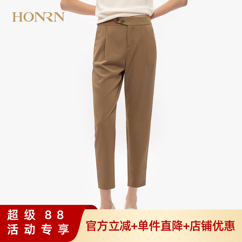 HONRN/红人卡其色雪纺裤子宽松直筒休闲裤女夏季薄款显瘦垂感百搭