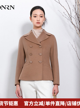 HONRN/红人短款双排扣收腰双面羊毛呢子大衣外套女秋冬HI55OD878