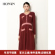 红色长袖 HONRN 红人春秋季 遮肚子减龄显瘦针织连衣裙女HH11OL623