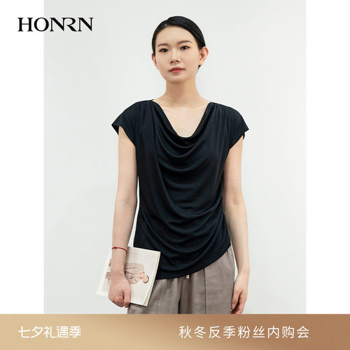 HONRN/红人短袖v领气质女士上衣