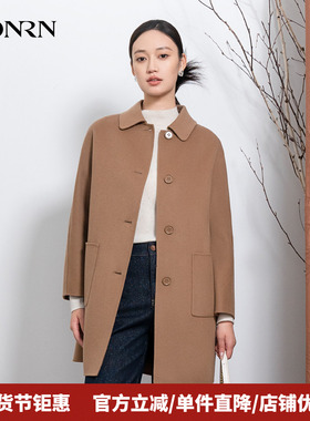 HONRN/红人中长款单排扣双面羊毛呢子大衣外套女秋冬HI55OD782