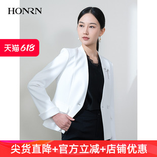 外套女春秋HH11OS607 西服西装 红人休闲气质白色无领修身 HONRN