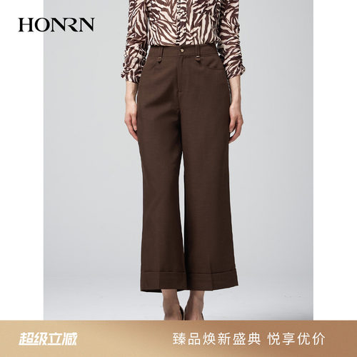 红人九分阔腿显瘦女休闲裤咖色