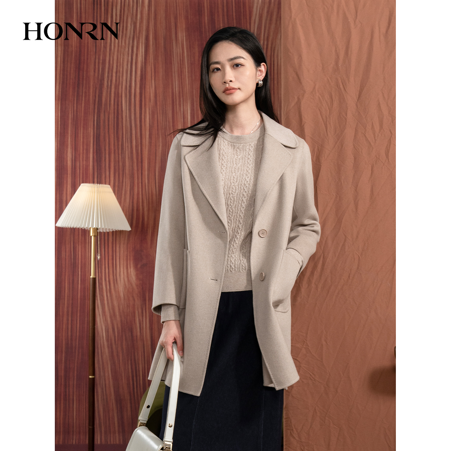 HONRN/红人双面羊毛呢子大衣外套