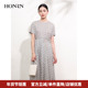 收腰显瘦a字短袖 HONRN 红人印花压褶裙子修身 连衣裙女夏HI22OL488