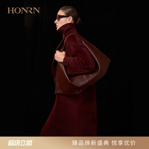 HONRN/红人直筒羊驼毛呢大衣外套