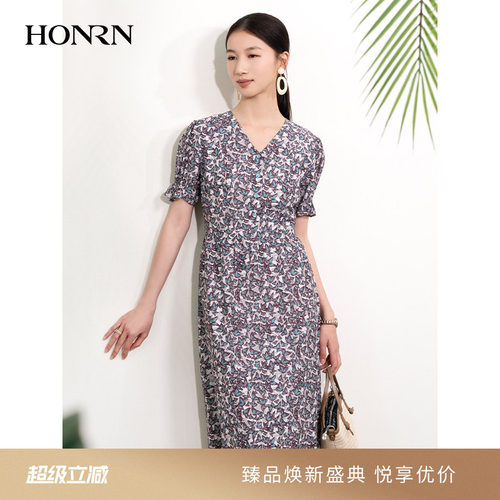 HONRN/红人桑蚕丝真丝棉连衣裙