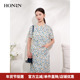 HONRN 红人气质圆领印花收腰显瘦裙子a字短袖 连衣裙女夏HI22OL553