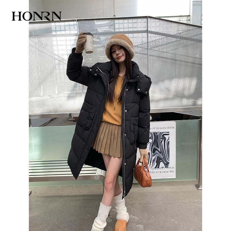 HONRN/红人长款连帽羽绒服外套