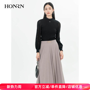 HONRN HH55OQ711 红人优雅百褶长裙子a字收腰显瘦半身裙女秋冬款