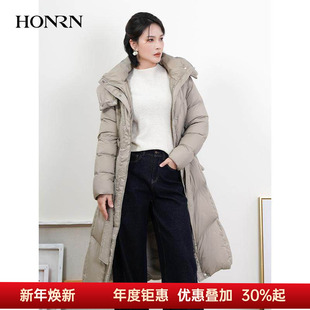 冬季 系带收腰连帽鸭绒羽绒服女款 HJ59YR249 红人轻薄长款 HONRN