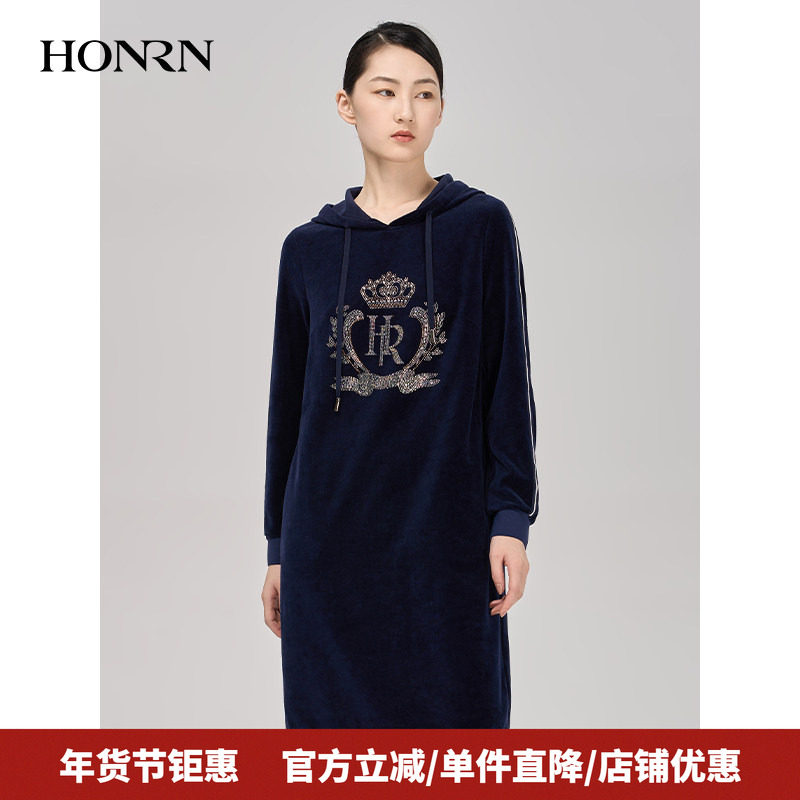 HONRN/红人秋季丝绒长袖遮肚子减龄垂坠感显瘦连衣裙女HI39OL019,女装/女士精品,连衣裙,淘宝优惠券,粉丝福利购,淘宝优惠卷