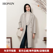 HONRN 红人双排扣中长款 双面羊毛呢子大衣外套女秋冬HI55OD022