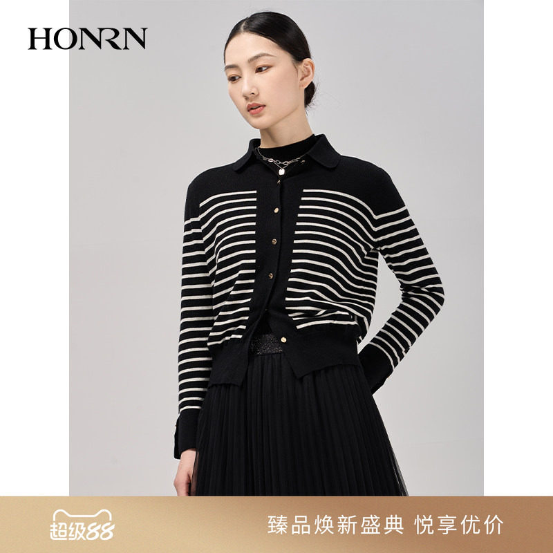 HONRN/红人羊毛开衫条纹针织衫图片