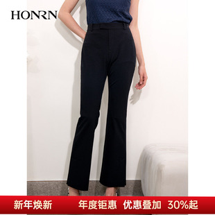 红人气质黑色长裤 款 子修身 女夏季 HI22OK203 显瘦微喇休闲裤 HONRN