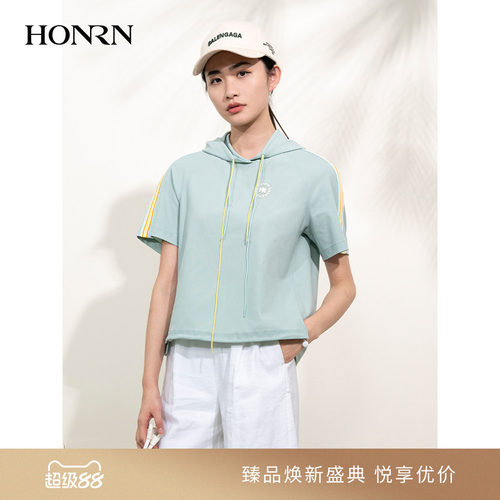 HONRN/红人短款连帽套头短袖上衣