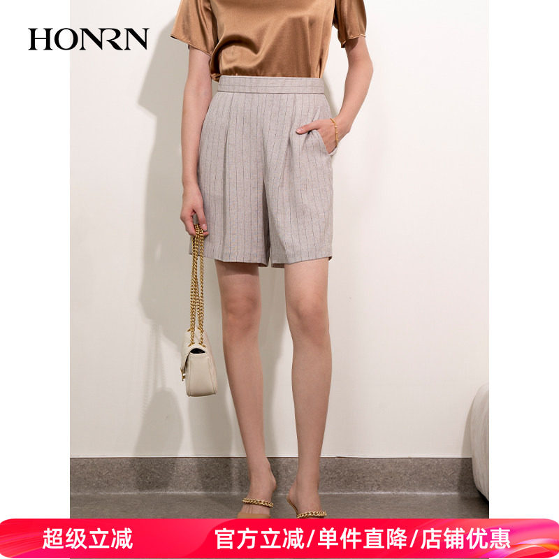 HONRN/红人宽松显瘦薄款裤子直筒阔腿休闲短裤女外穿夏HI22OK227