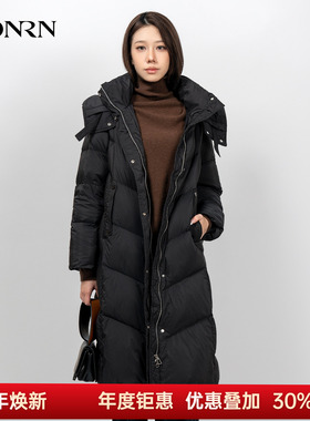 HONRN/红人轻柔棉感显瘦连帽鸭绒羽绒服外套冬季女长款HK59YR063