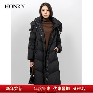 HK59YR063 女长款 HONRN 红人轻柔棉感显瘦连帽鸭绒羽绒服外套冬季