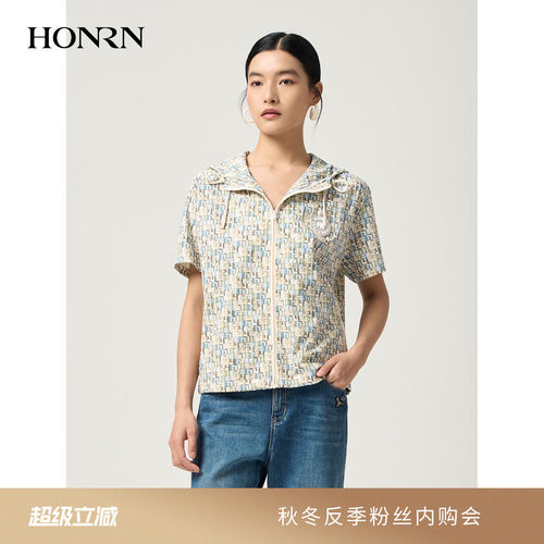 红人夏季连帽抽绳显瘦印花外套