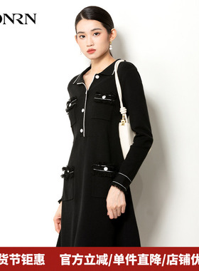 HONRN/红人气质黑色洋气减龄收腰修身显瘦连衣裙女春秋HH11OL629