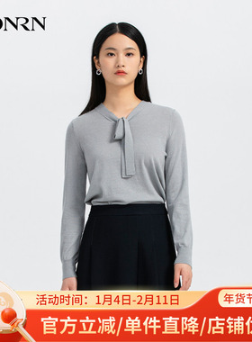 HONRN/红人休闲修身长袖v领套头羊毛针织衫上衣春秋款女HH33OM684