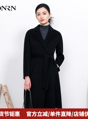 HONRN/红人西装领系带双面山羊绒羊毛呢大衣外套女秋冬HI55OD859