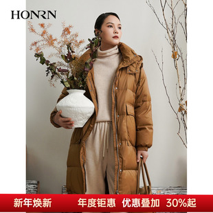 中长款 女款 HK59YR018 红人休闲连帽白鸭绒羽绒服外套冬季 HONRN