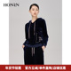 连帽卫衣女春秋款 HONRN 红人宽松运动休闲蓝色丝绒长袖 HI39SY021