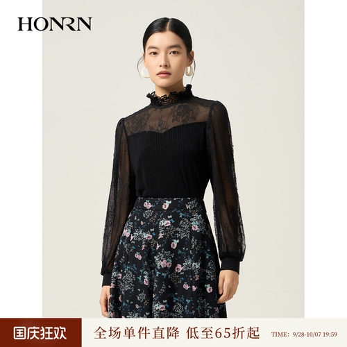 HONRN/红人蕾丝拼接打底衫上衣