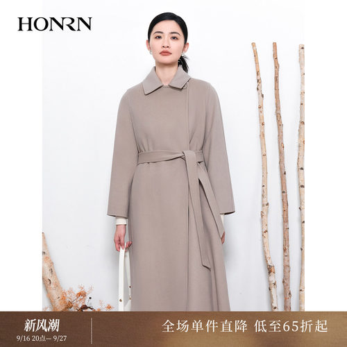 HONRN/红人系带山羊绒羊毛呢大衣