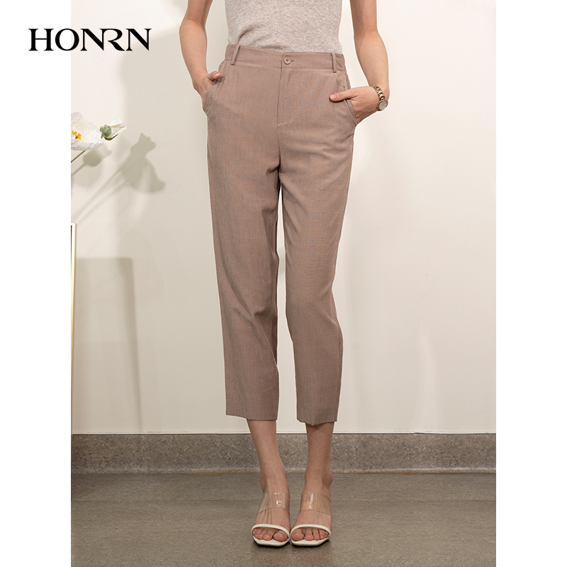 HONRN/红人显瘦九分锥形小脚裤西装裤直筒休闲裤女夏HI22OK225
