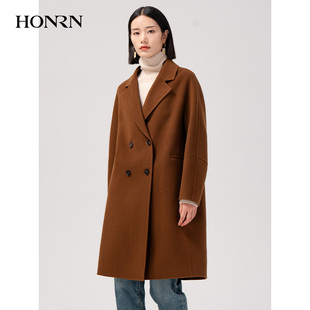 红人气质显瘦中长款 HONRN 双面羊毛呢子大衣外套女秋冬HI59OD018
