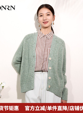 HONRN/红人时尚宽松v领毛衣针织衫开衫外套上衣女春秋款HI11OM536