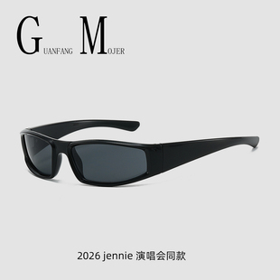 Jennie演唱会同款Y2K千禧风潮流墨镜男女同款窄框防紫外线太阳镜