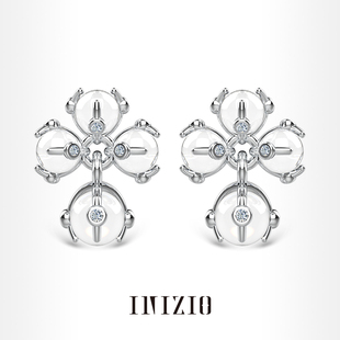 INIZIO 白水晶十字花摆动耳环原创设计小众高级银针耳饰 光启系列
