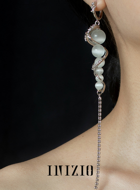 「赵露思许妍同款」INIZIO幻云之引云柱耳环猫眼石纯银耳圈长环