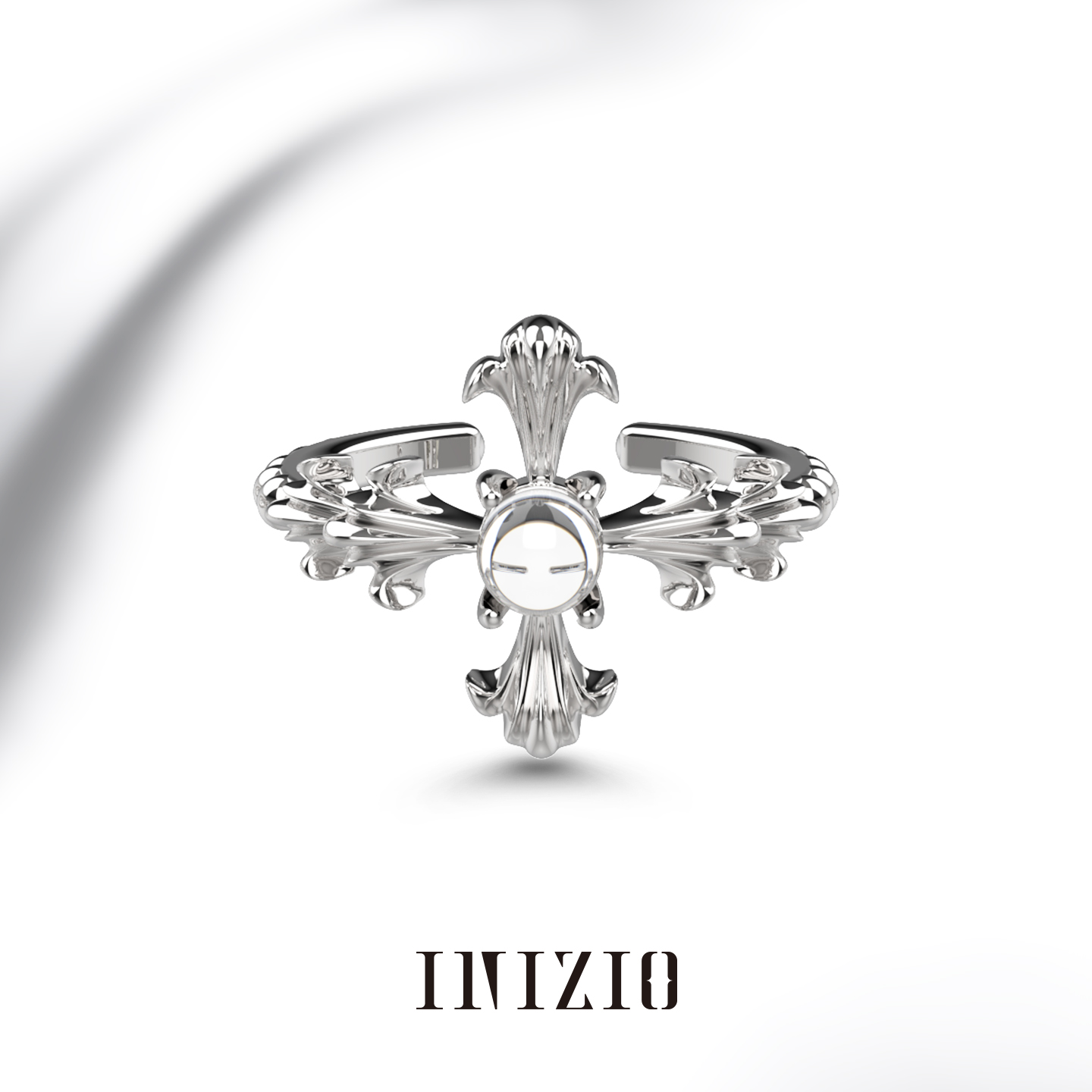 INIZIO圣百合十字架纯银戒指