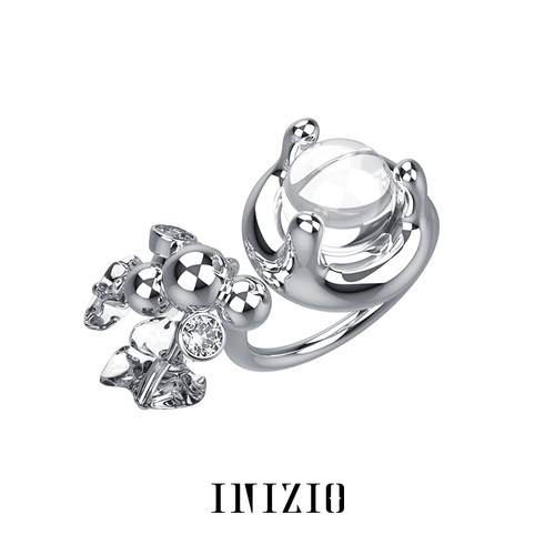 INIZIO 灵露系列 新品水花戒指白水晶开口戒原创设计小众高级透明