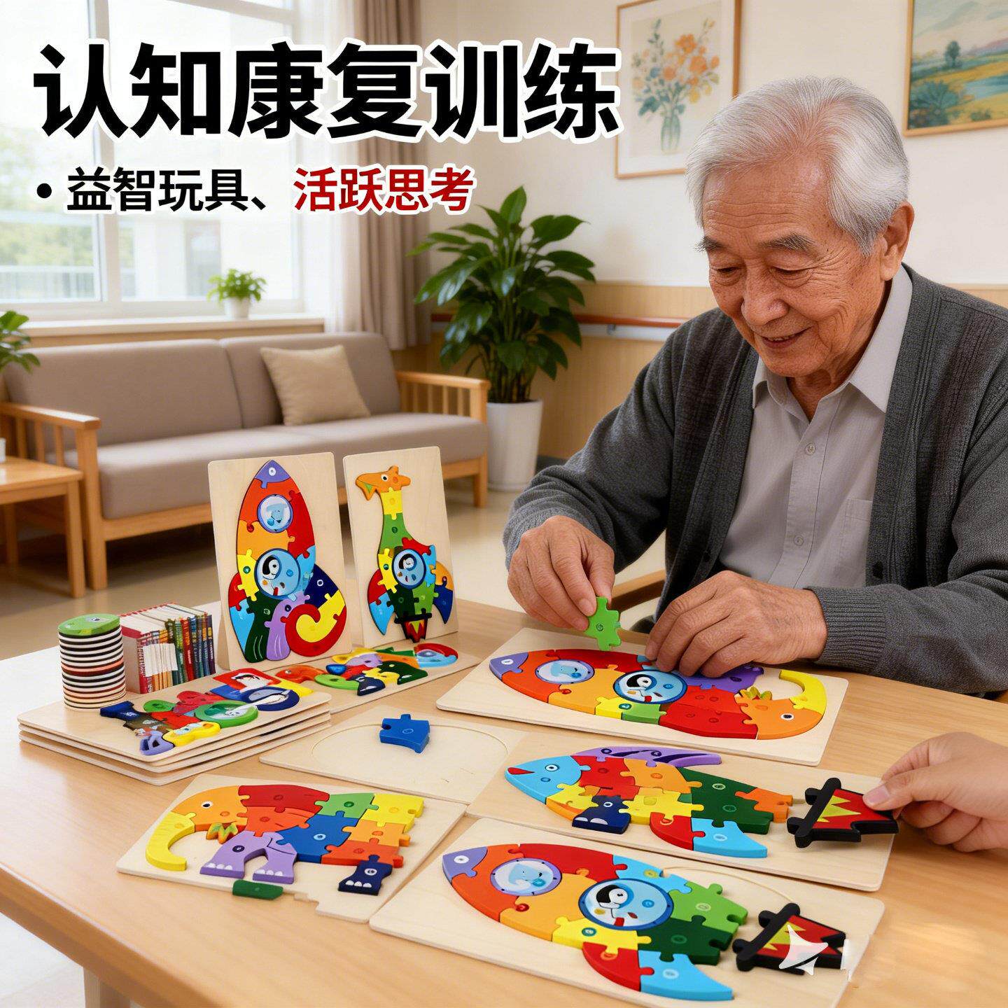 老年人认知障碍康复训练教具立体拼图形状配对大脑玩具老年活动