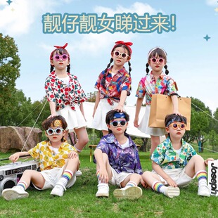 儿童复古港风啦啦队演出服花衬衫小学生运动会班服幼儿园表演服装