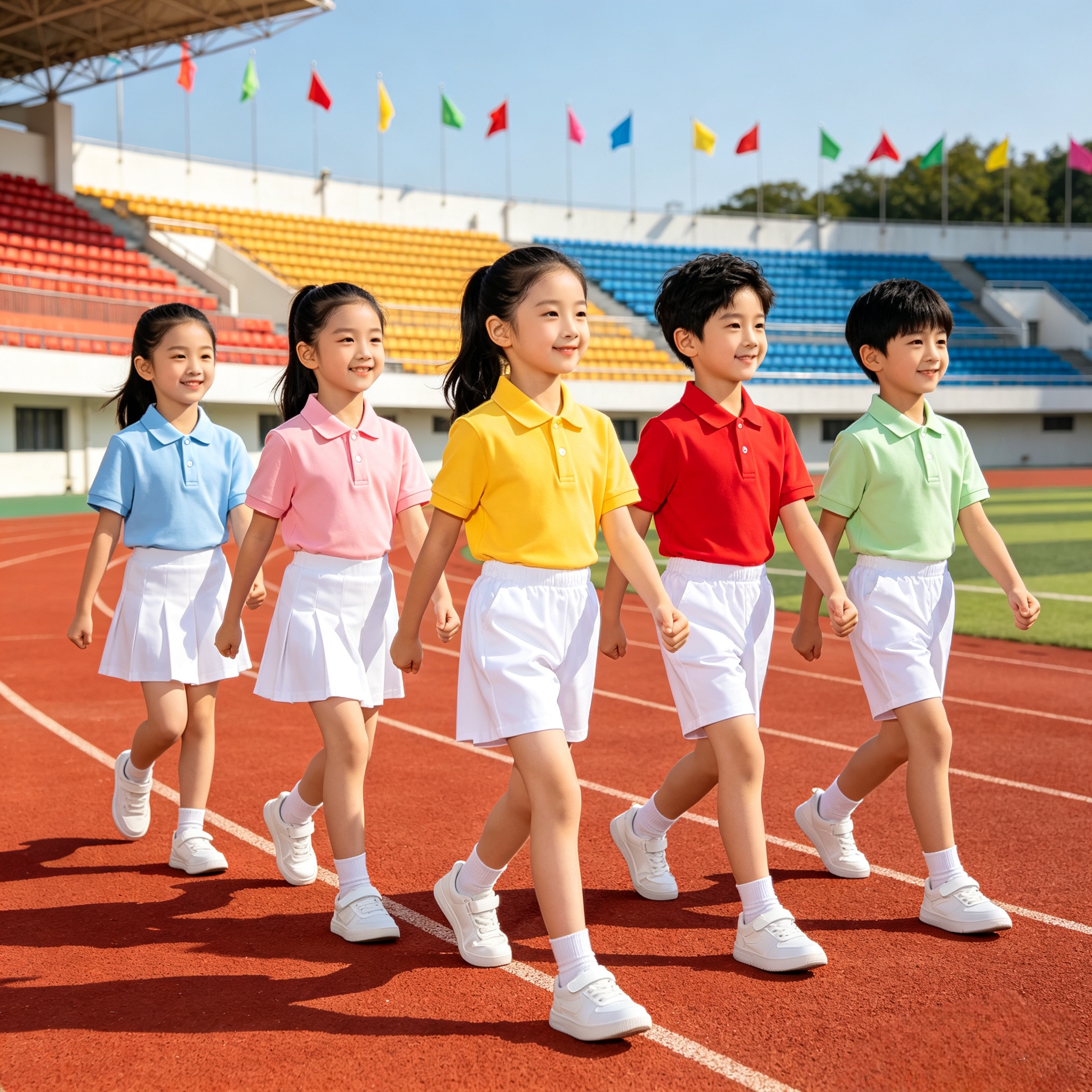 儿童啦啦队演出服糖果彩色短袖polo衫中小学生运动会服装合唱班服